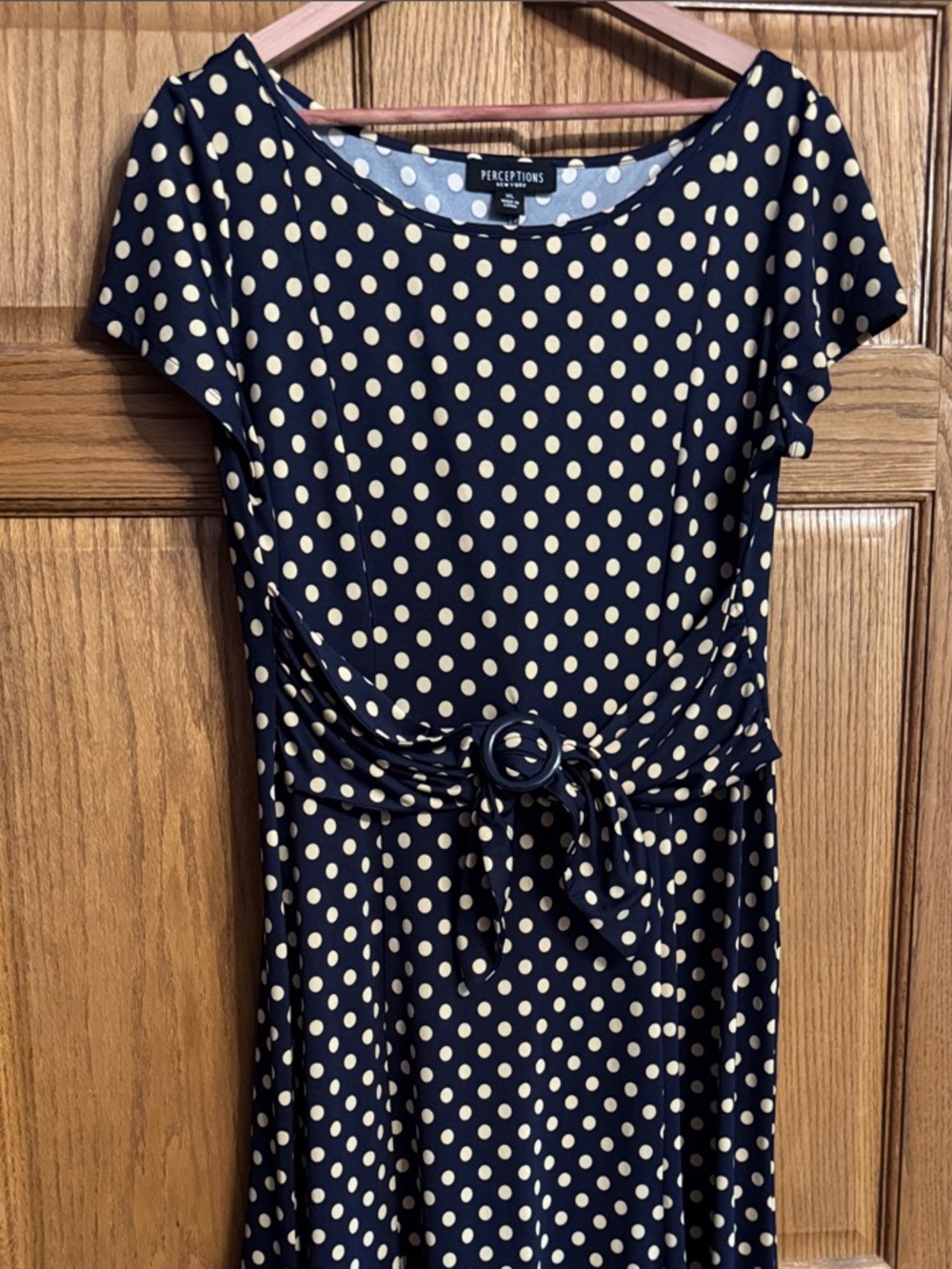 Navy Blue Polka Dot Belted Dress